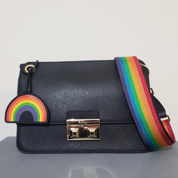 Furla Bags Nwt Furla Black Leather Rainbow Shoulder Bag Poshmark